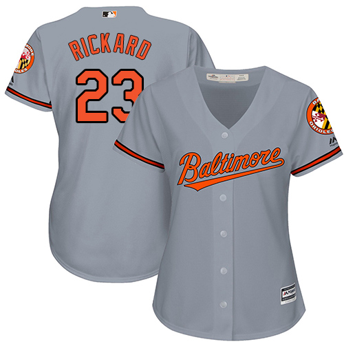 Orioles #23 Joey Rickard Grey Road Women's Stitched MLB Jersey - Click Image to Close